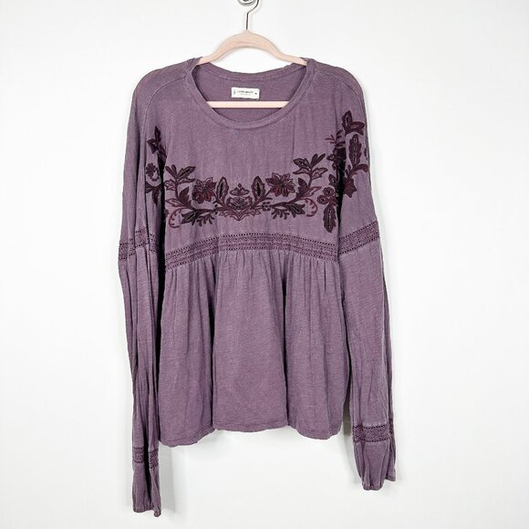 2/$30 Lucky Brand Embroidered Long Sleeve Babydoll Top Huckleberry XXL #BAG1 - Picture 6 of 11